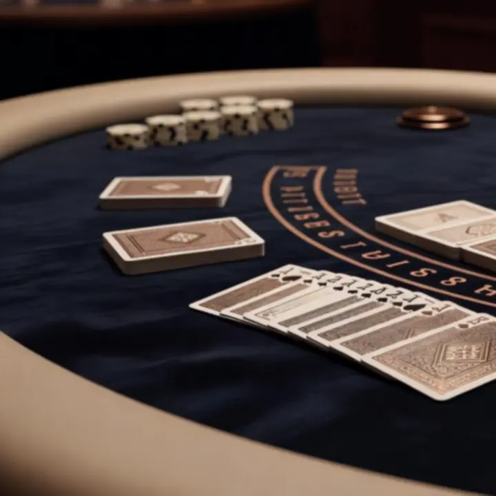 Stílusos blackjack asztal dekorációval és hangulatvilágítással