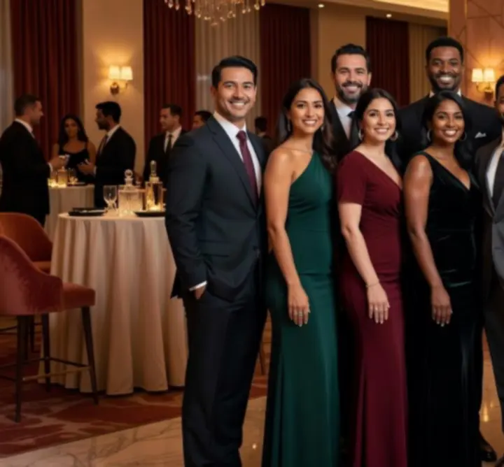 A YURII POHORIELOV YRP.BUD mosolygós, elegánsan öltözött csapata egy prémium esemény helyszínén