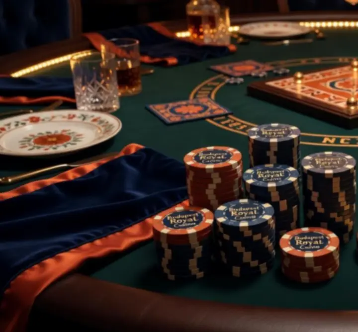 Stílusos pókerdekorációk, zsetonok és kártyák közelről