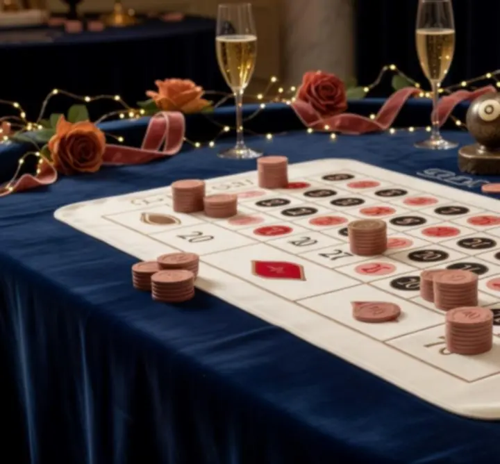Champagne árnyalatú rulettasztal navy és bronz dekorációval